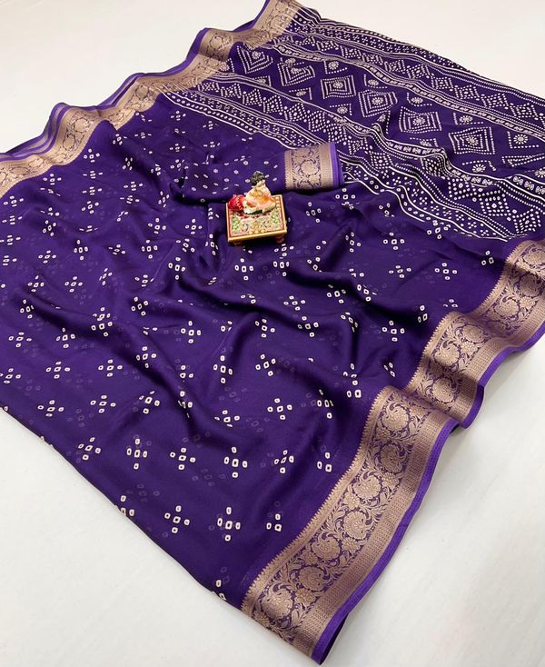 Designer Purple Printed Saree With Zari Woven Border