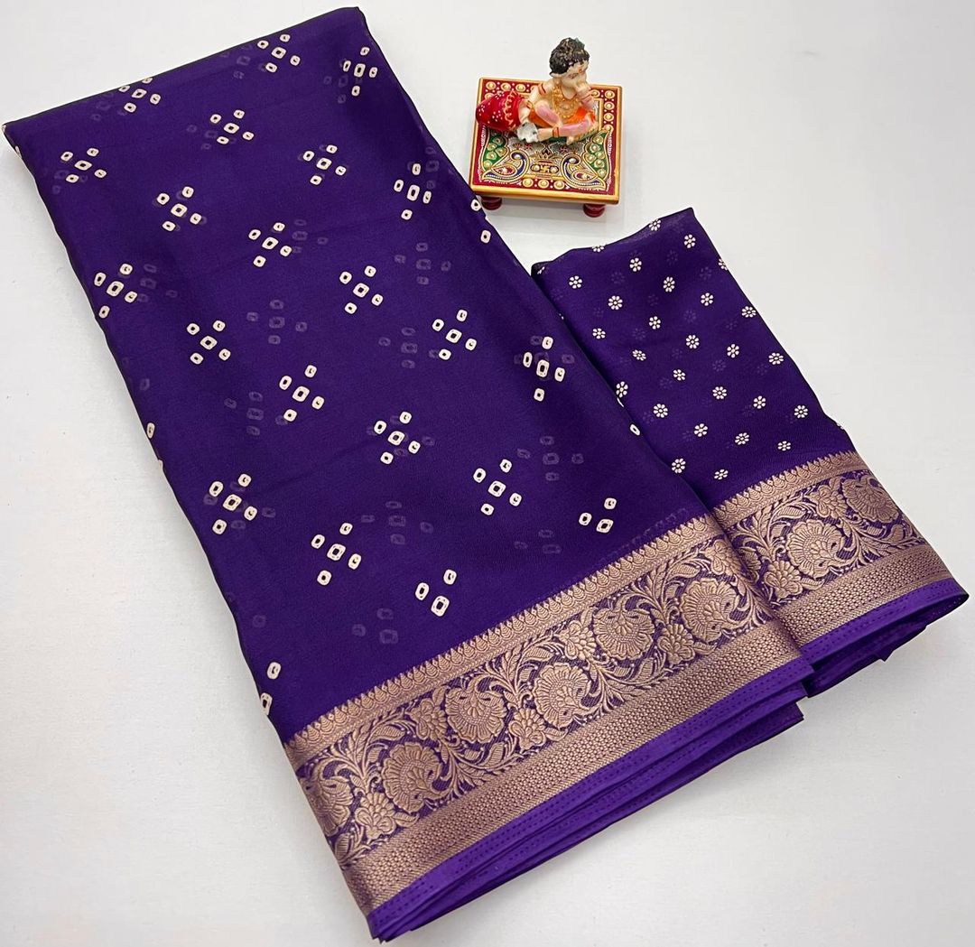 Designer Purple Printed Saree With Zari Woven Border