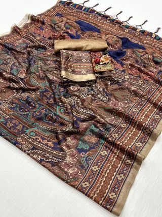 Multicolor Paisley Pashmina Saree With Shawl Set