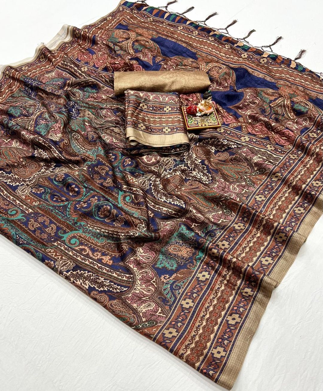 Multicolor Paisley Pashmina Saree With Shawl Set