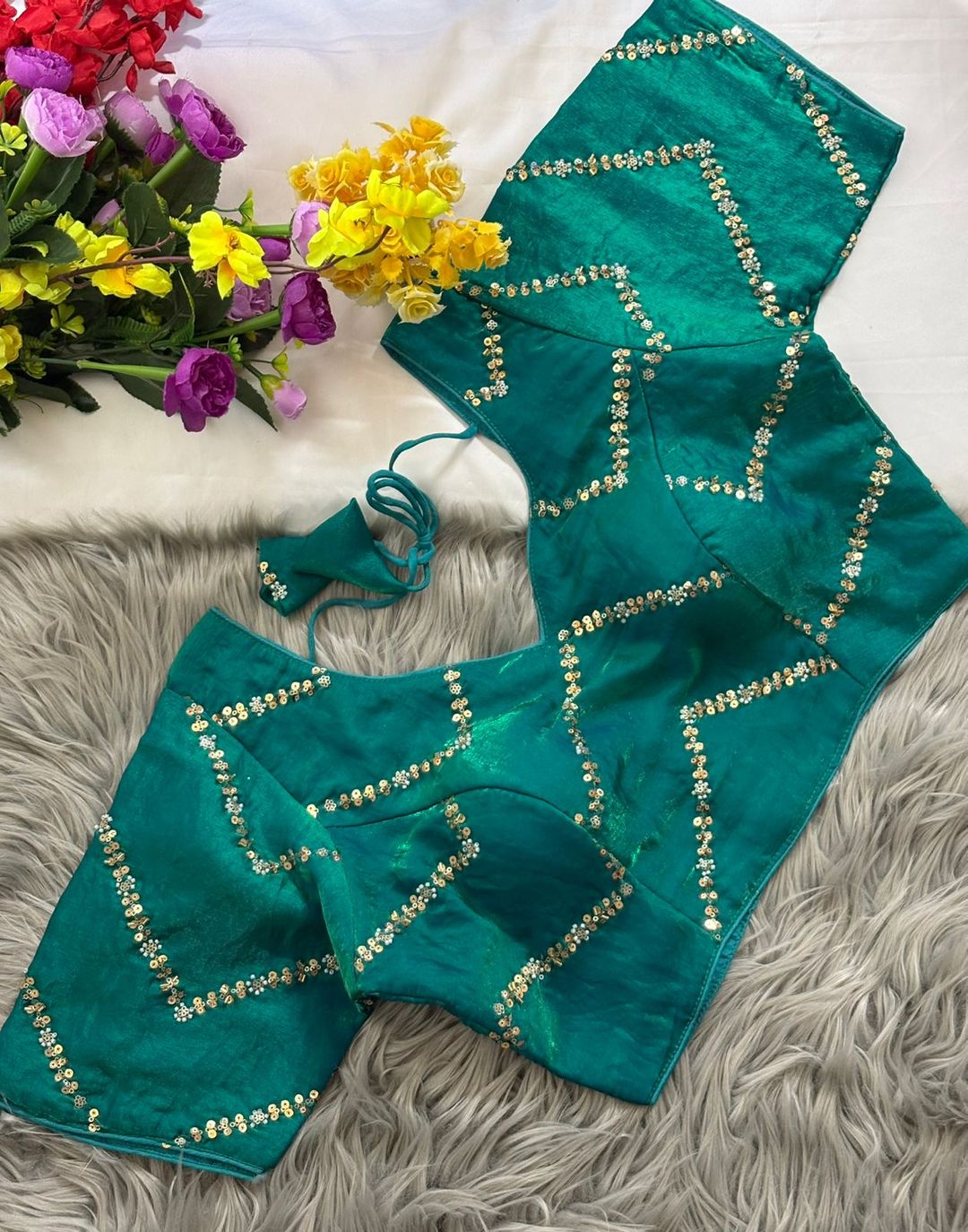 Fendy Silk Zigzag Moti Work Readymade Blouse
