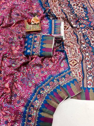 Pink Floral Pashmina Saree with Shawl & Blouse