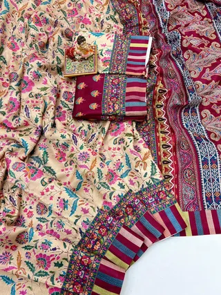 Festive Cream Pashmina Saree with Designer Border