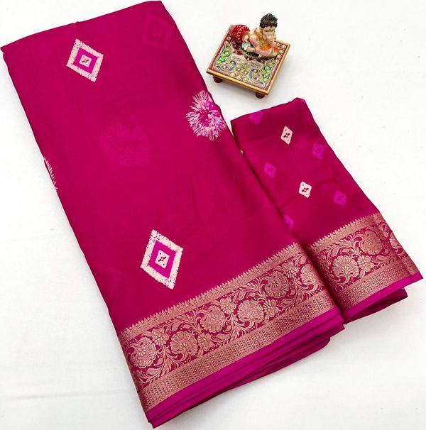 Rani Pink Moss Georgette Saree with Zari Border