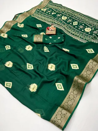 Bottle Green Moss Mellow Georgette Zari Saree