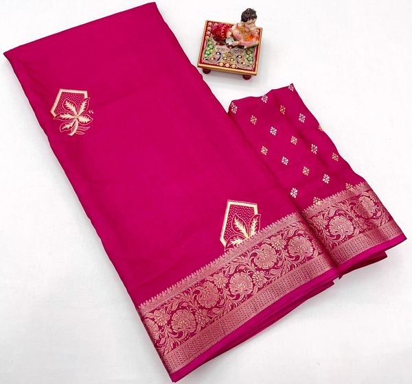 Rani Pink Calcutta Moss Georgette Saree With Blouse