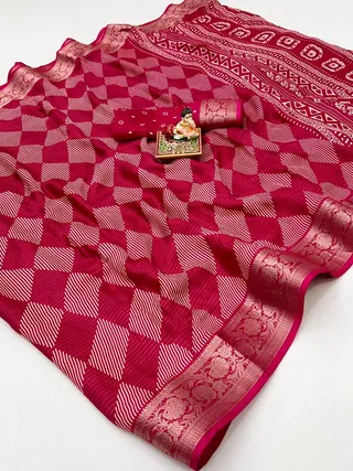 Rani Pink Printed Calcutta Moss Georgette Saree with Zari