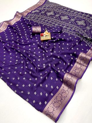Purple Moss Georgette Saree With Zari Border