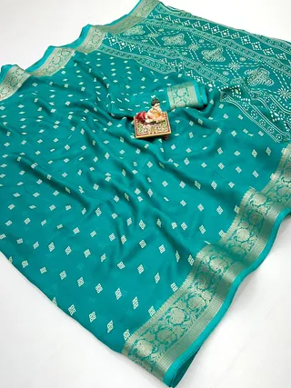 Teal Green Traditional Moss Georgette Saree With Blouse