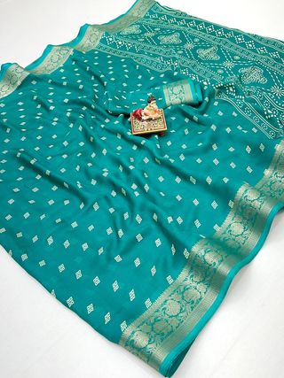 Teal Green Traditional Moss Georgette Saree With Blouse