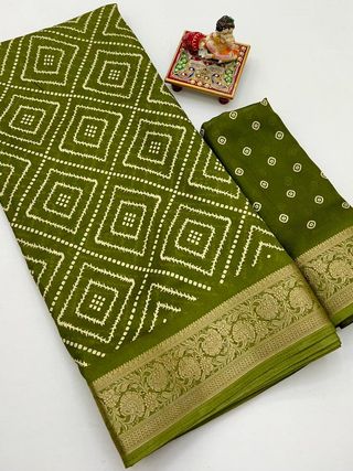 Elegant Olive Green Georgette Saree With Zari Border