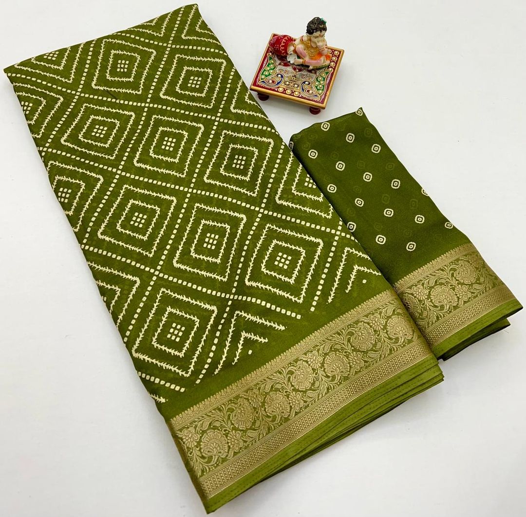 Elegant Olive Green Georgette Saree With Zari Border