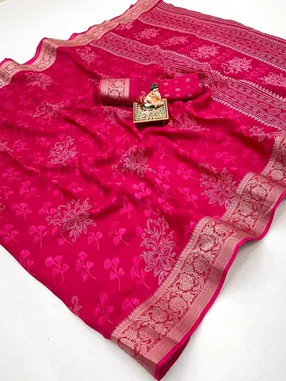 Rani Pink Party Wear Moss Georgette Floral Saree