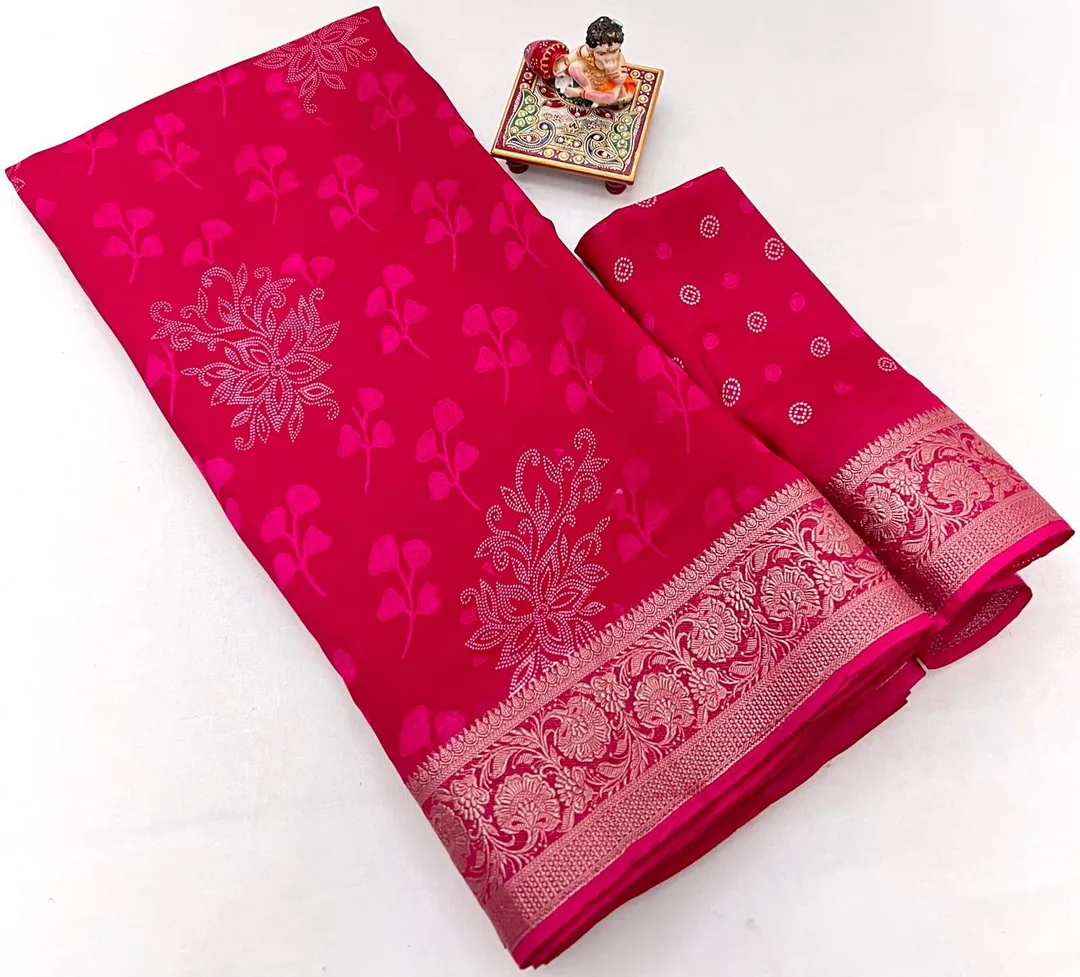 Rani Pink Party Wear Moss Georgette Floral Saree