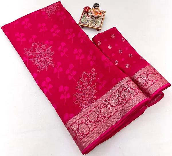 Rani Pink Party Wear Moss Georgette Floral Saree