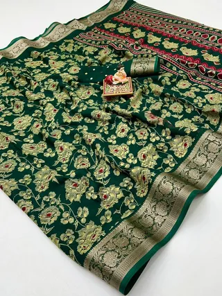 Bottle Green Festive Moss Georgette Saree With Blouse