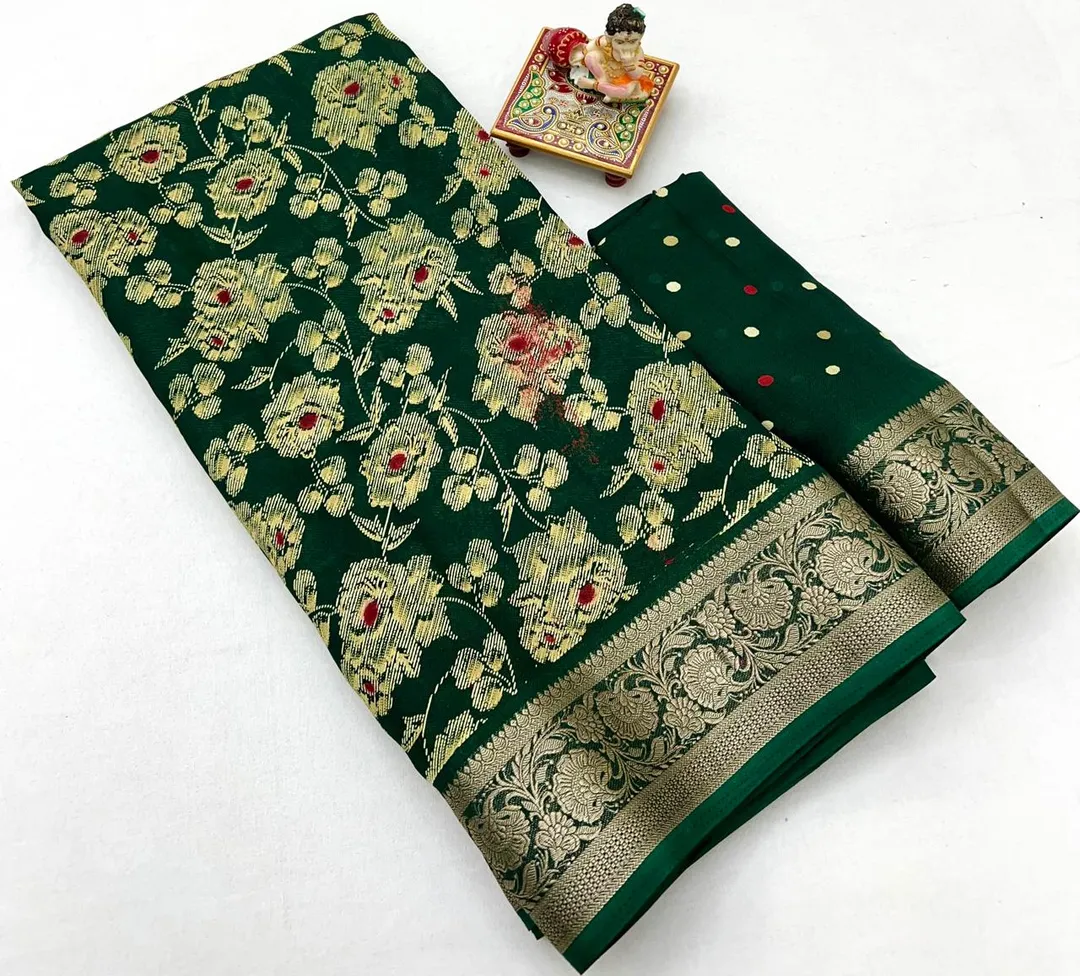 Bottle Green Festive Moss Georgette Saree With Blouse