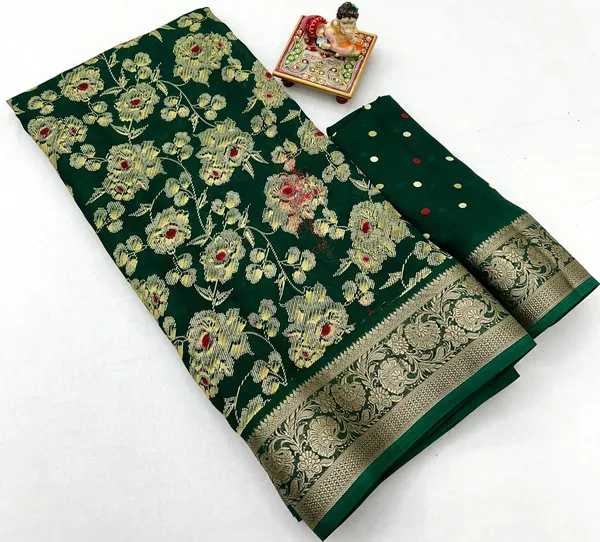 Bottle Green Festive Moss Georgette Saree With Blouse