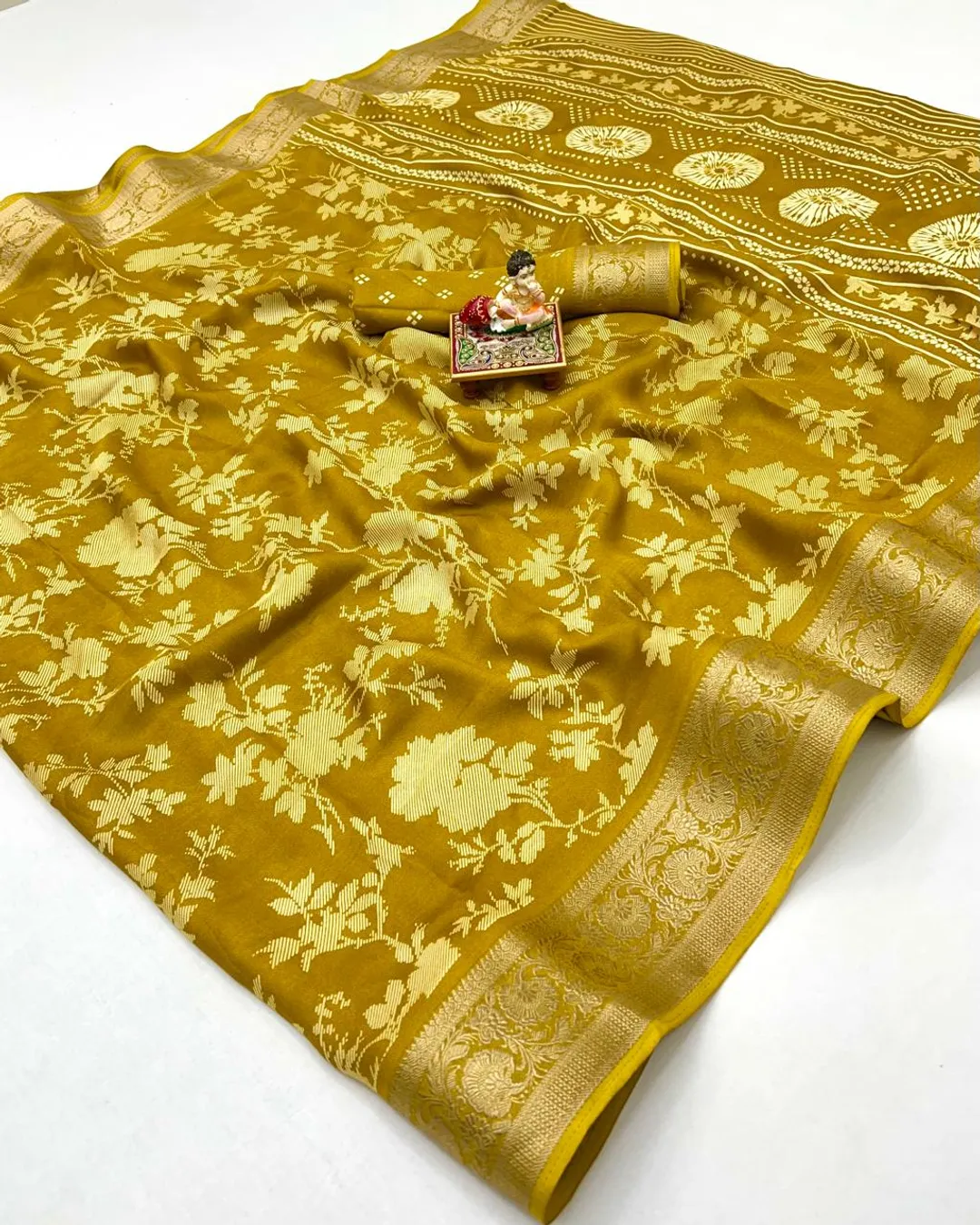 Mustard Designer Moss Georgette Saree With Zari Work