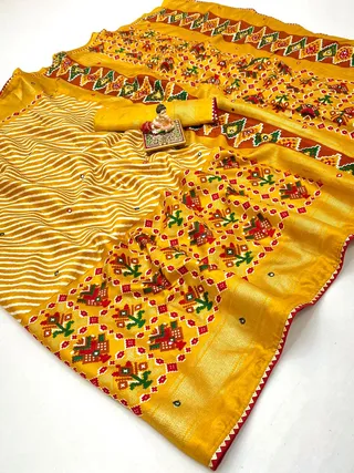 Designer Yellow Patola Border Pashmina Silk Saree for Women