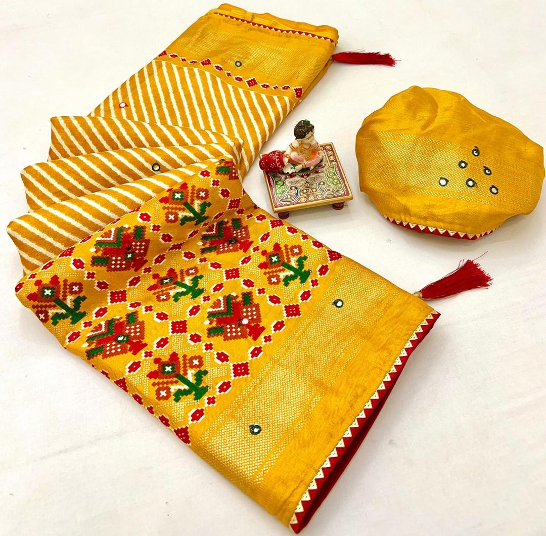 Designer Yellow Patola Border Pashmina Silk Saree For Women