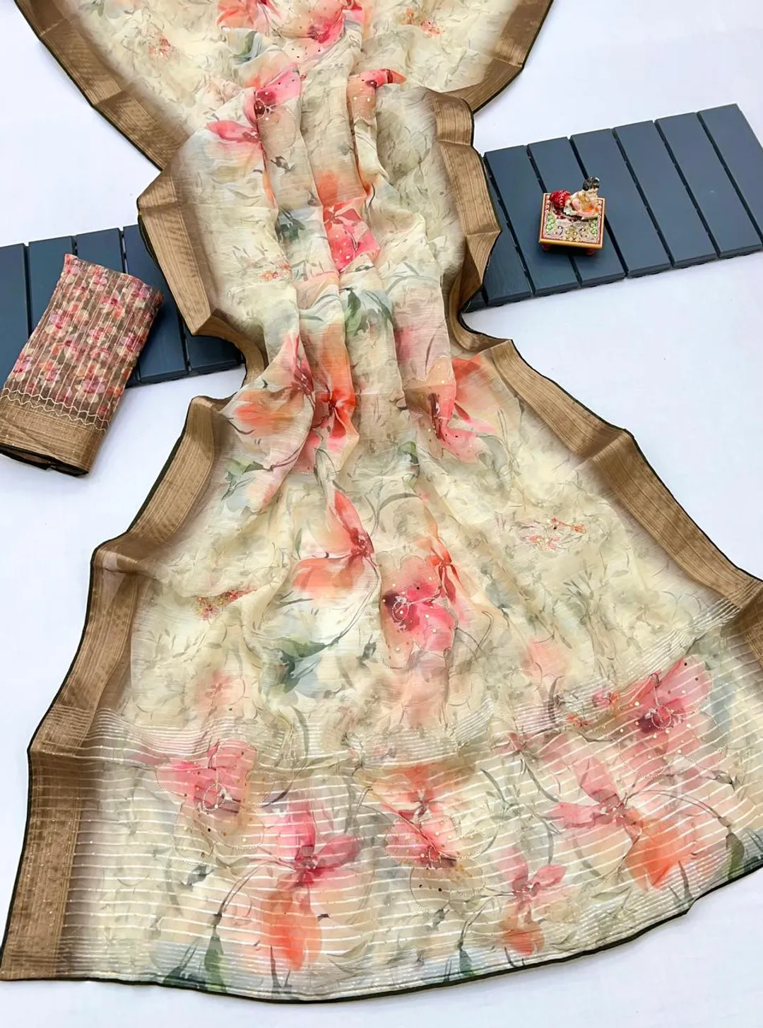 Golden Garden Organza Cotton Silk Designer Saree