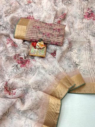 Elegant Blush Beige Organza Silk Festive Saree