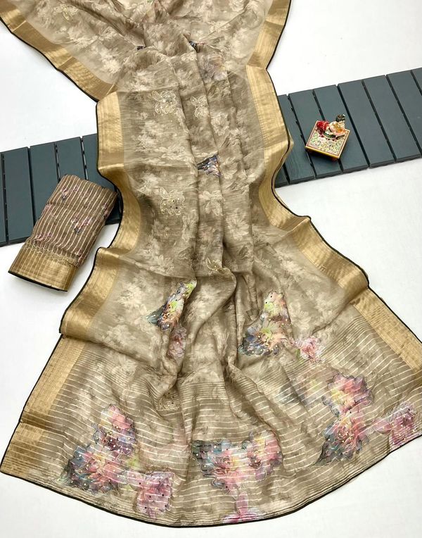 Golden Petal Organza Cotton Silk Festive Saree
