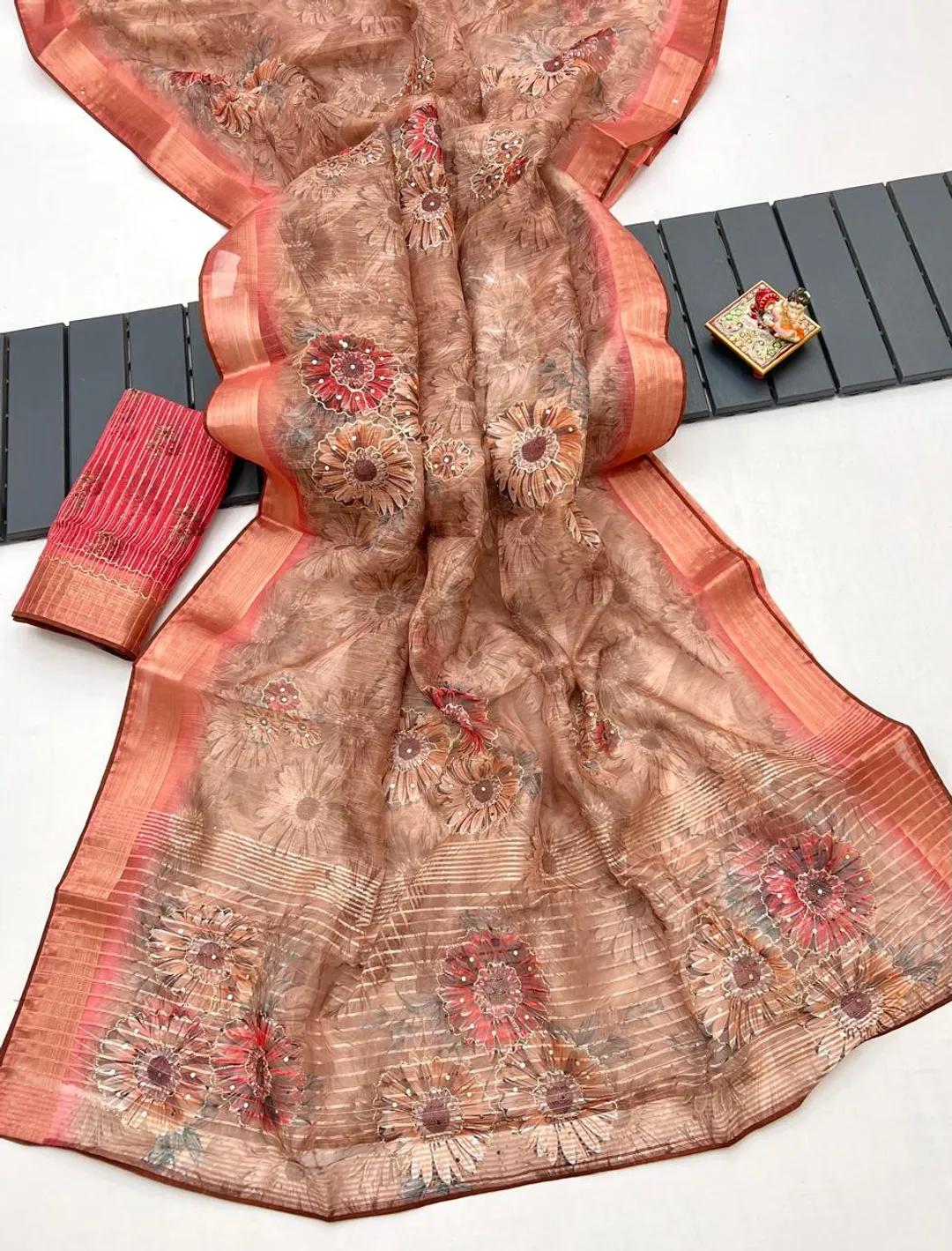 Sunset Petal Organza Cotton Silk Designer Saree