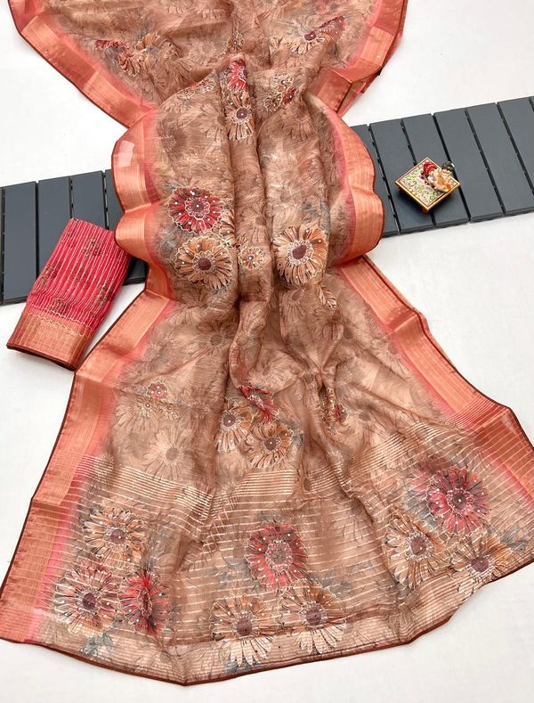 Sunset Petal Organza Cotton Silk Designer Saree