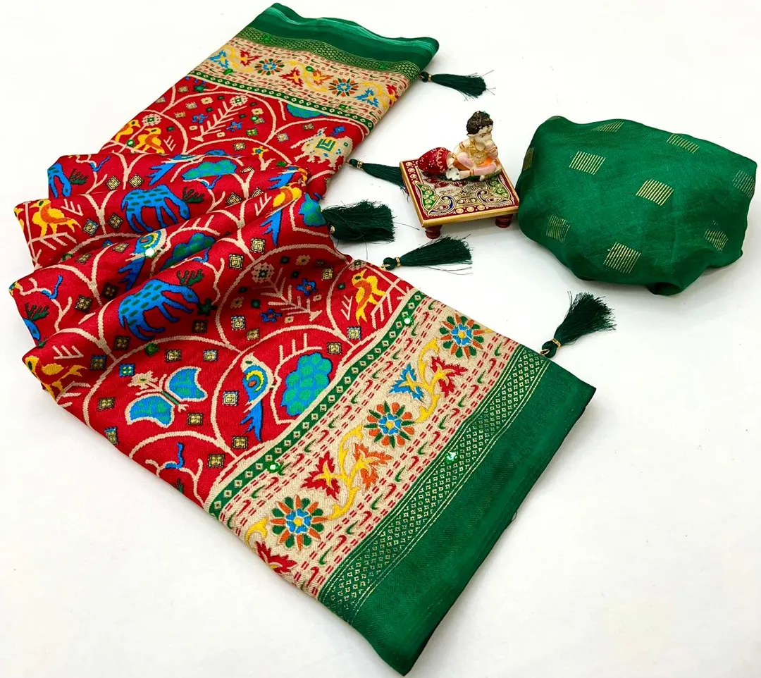 Designer Red Patola Print Pashmina Silk Festive Saree