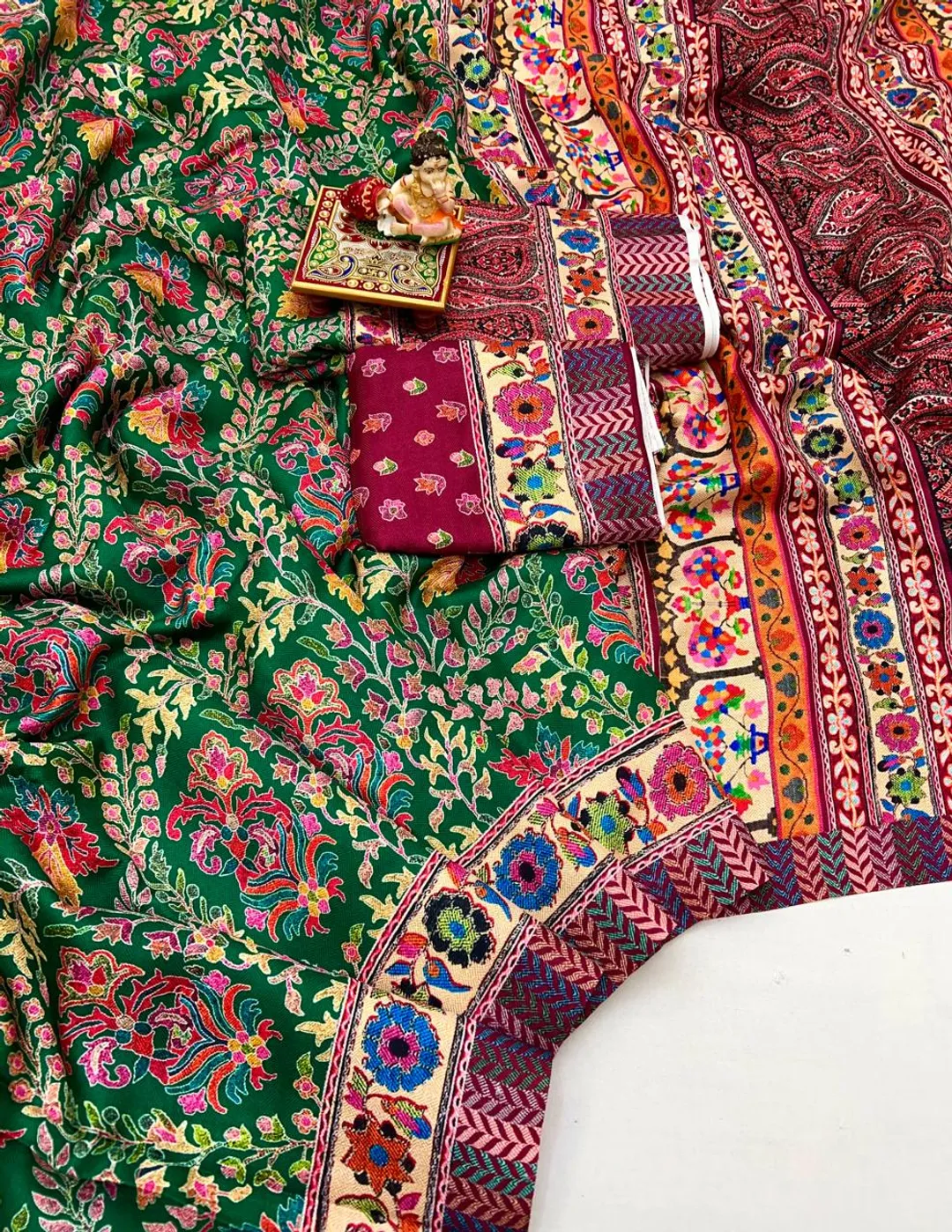 Premium Green Pashmina Saree With Shawl