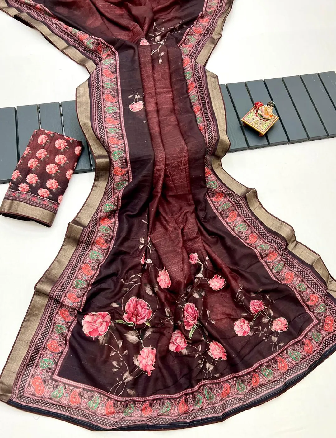 Party Wear Maroon Cotton Saree With Designer Blouse