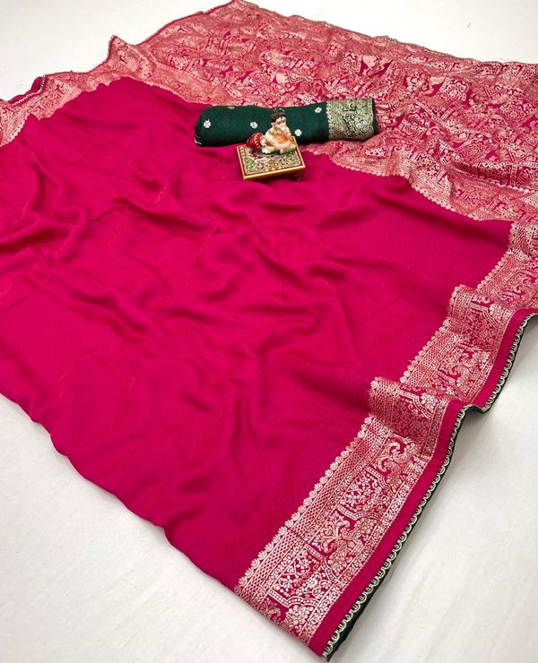 Rani Pink Maslin Silk Zari Woven Saree With Rich Pallu