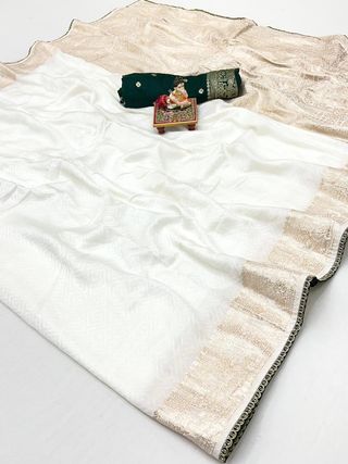 Traditional Cream Maslin Silk Saree With Rich Pallu