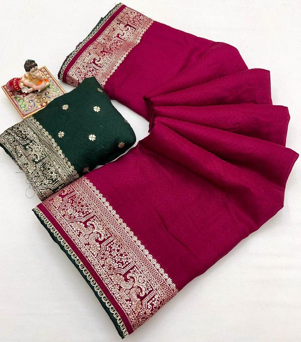 Soft Pink Maslin Silk Saree With Rich Pallu Design