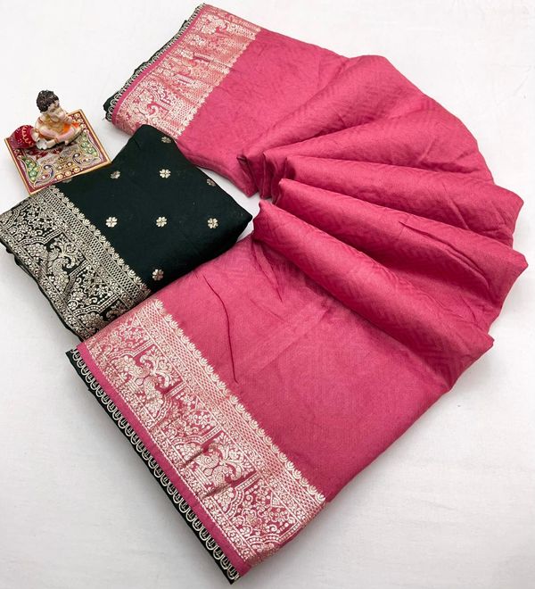 Soft Pink Maslin Silk Saree with Woven Blouse