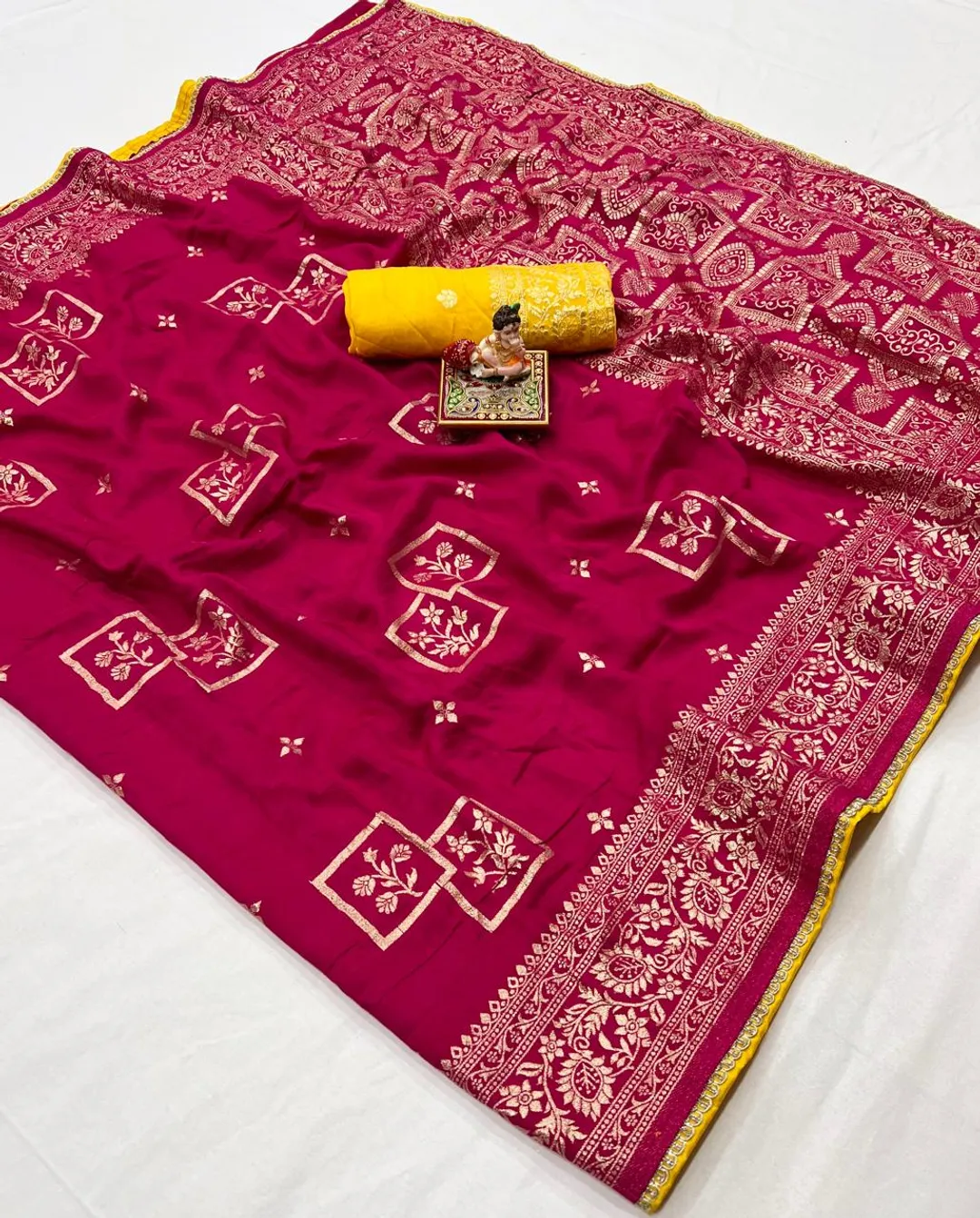 Premium Rani Pink Maslin Silk Saree with Gold Zari