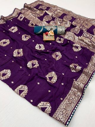 Traditional Deep Purple Maslin Silk Zari Work Saree