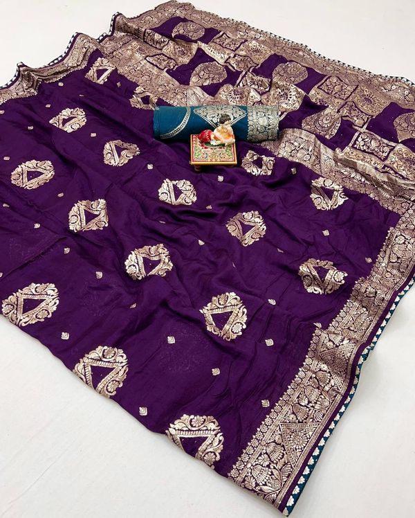 Traditional Deep Purple Maslin Silk Zari Work Saree