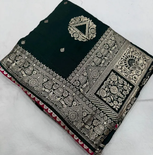 Dark Green Maslin Silk Zari Woven Saree with Rich Pallu