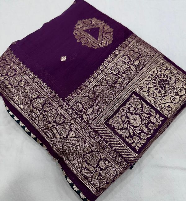 Wedding Wear Wine Purple Maslin Silk Saree