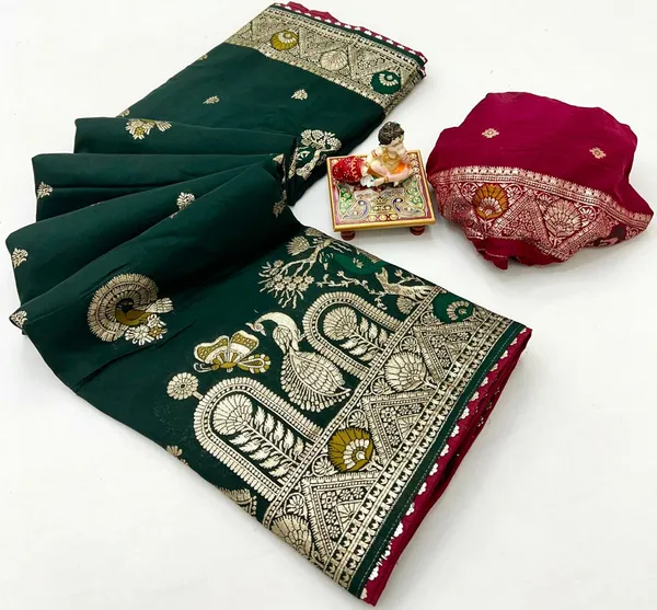 Green Maslin Silk Zari Woven Designer Saree with Blouse