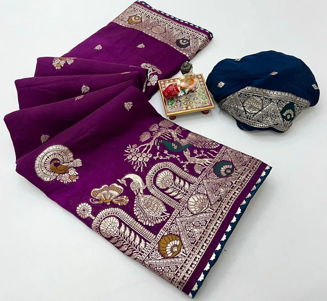 Wine Gold Zari Maslin Silk Saree With Designer Pallu