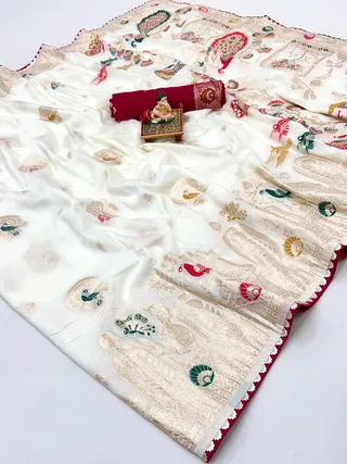 Cream Zari Woven Maslin Silk Saree with Rich Pallu