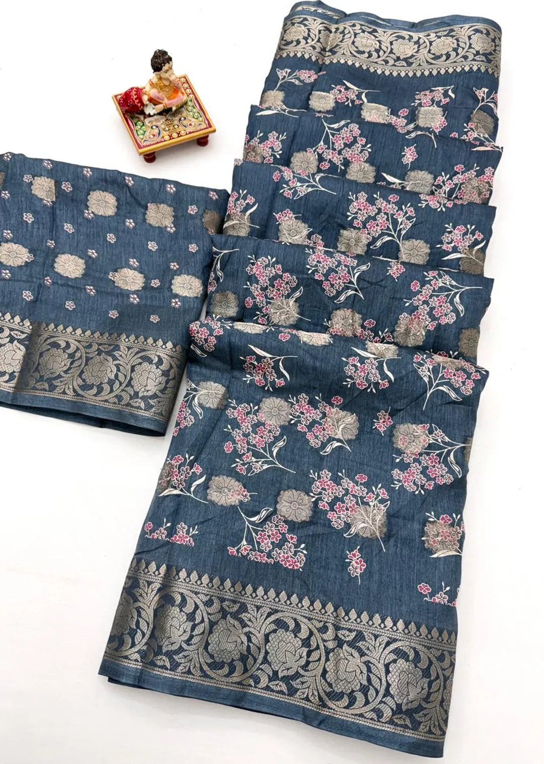 Blue Lehariya Print Dola Silk Saree With Rich Jacquard Border