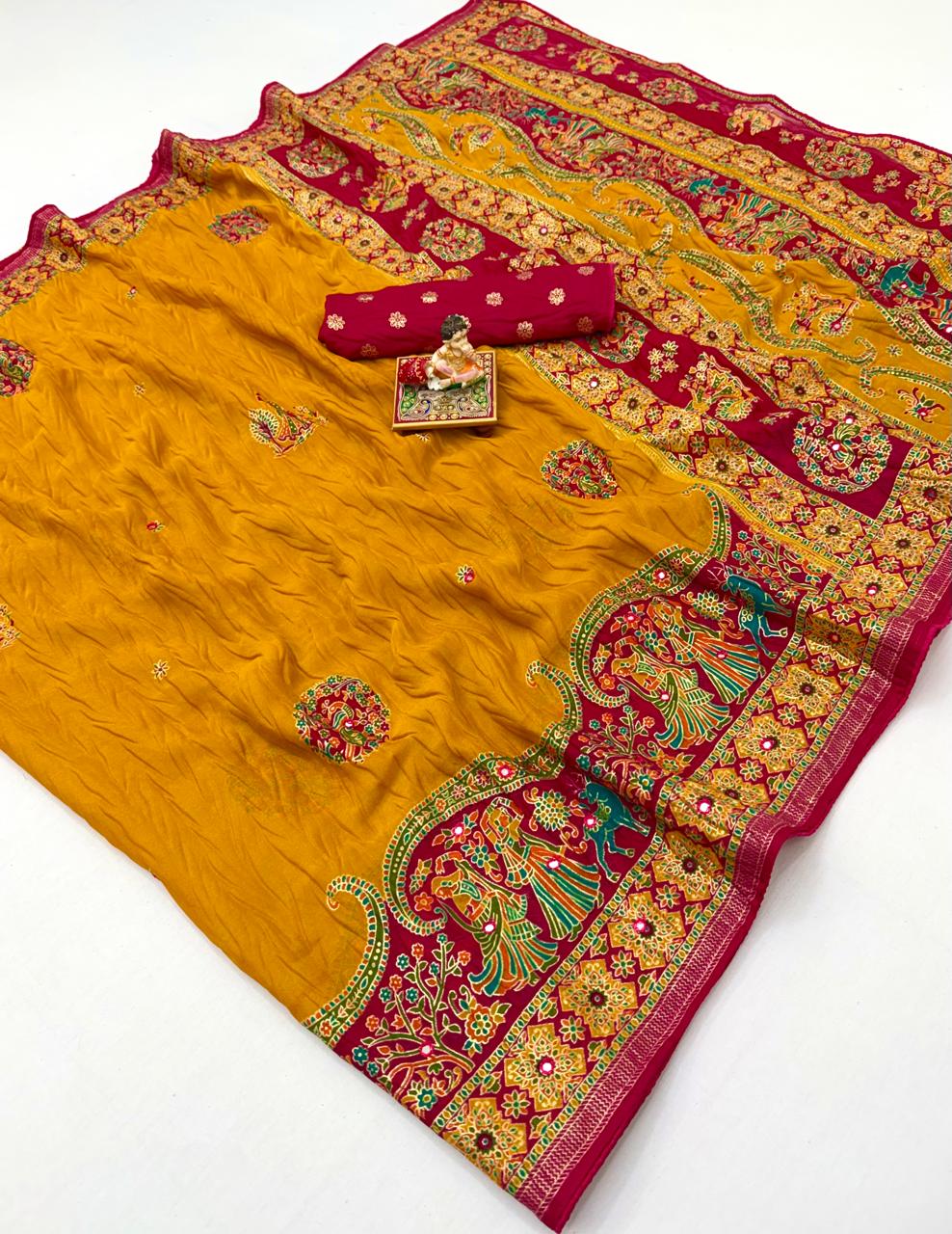 Mustard georgette saree