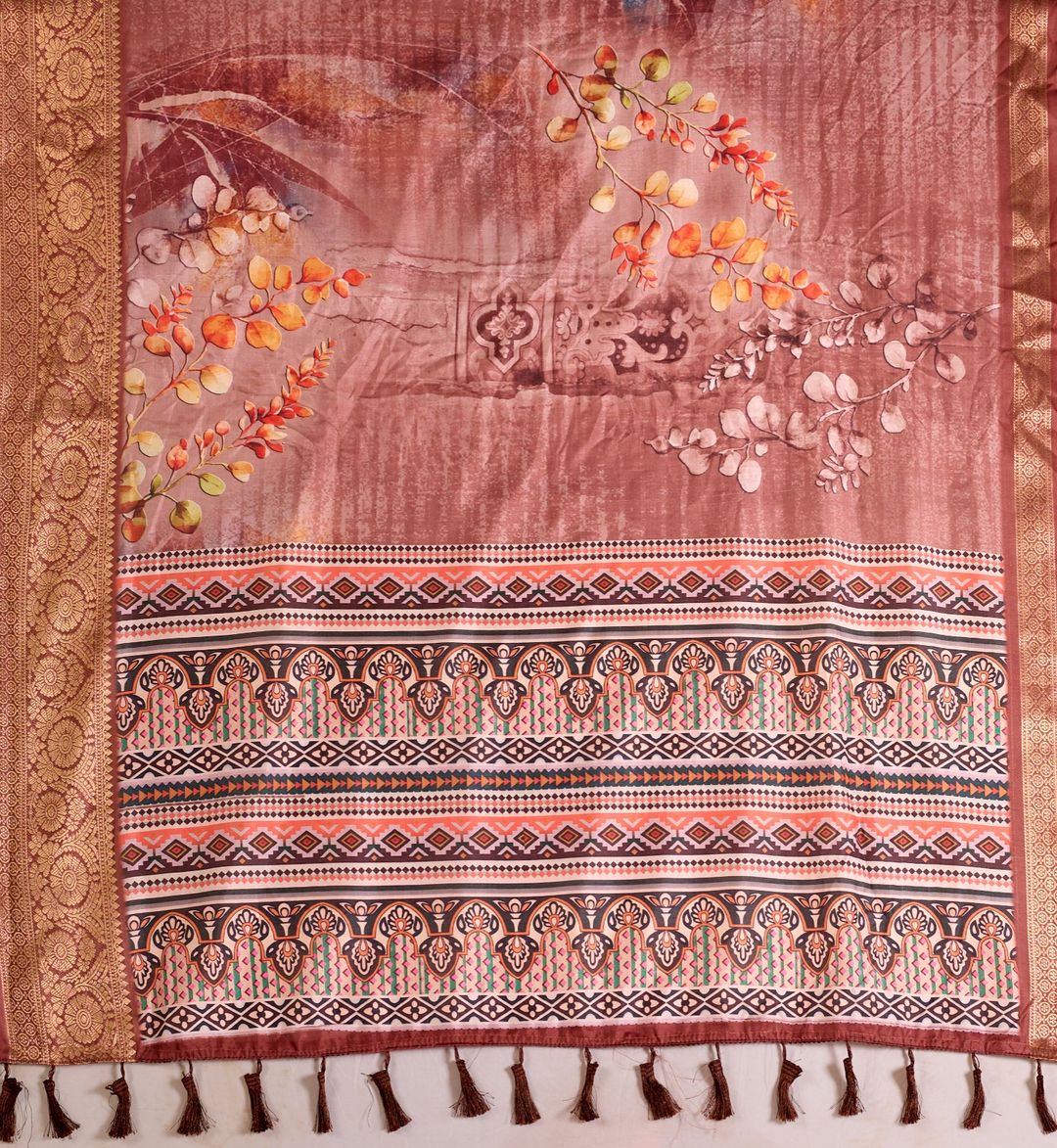 Brown Digital Printed Linen Cotton Patola Saree Online