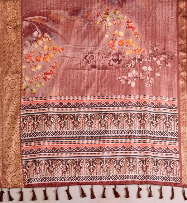 Brown Digital Printed Linen Cotton Patola Saree Online