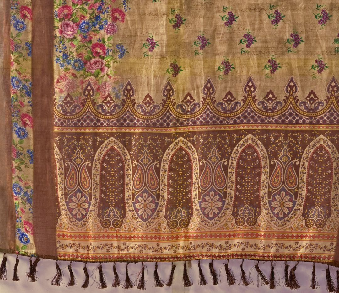Golden Bloom Designer Printed Linen Cotton Saree With Blouse